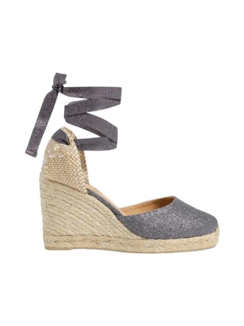 Cute women's espadrilles in gray metallic linen Castaner | CARINA8GRIS OSCURO